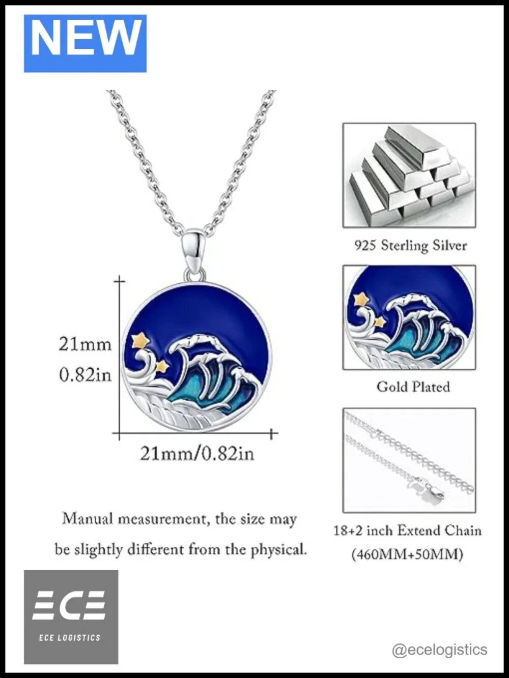925 Sterling Silver Ocean Wave Necklace Women Hypoallergenic